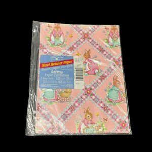 VTG NOS American Greetings Pink Bunny Baby Girl Wrapping Paper SEALED 8.33 sq ft